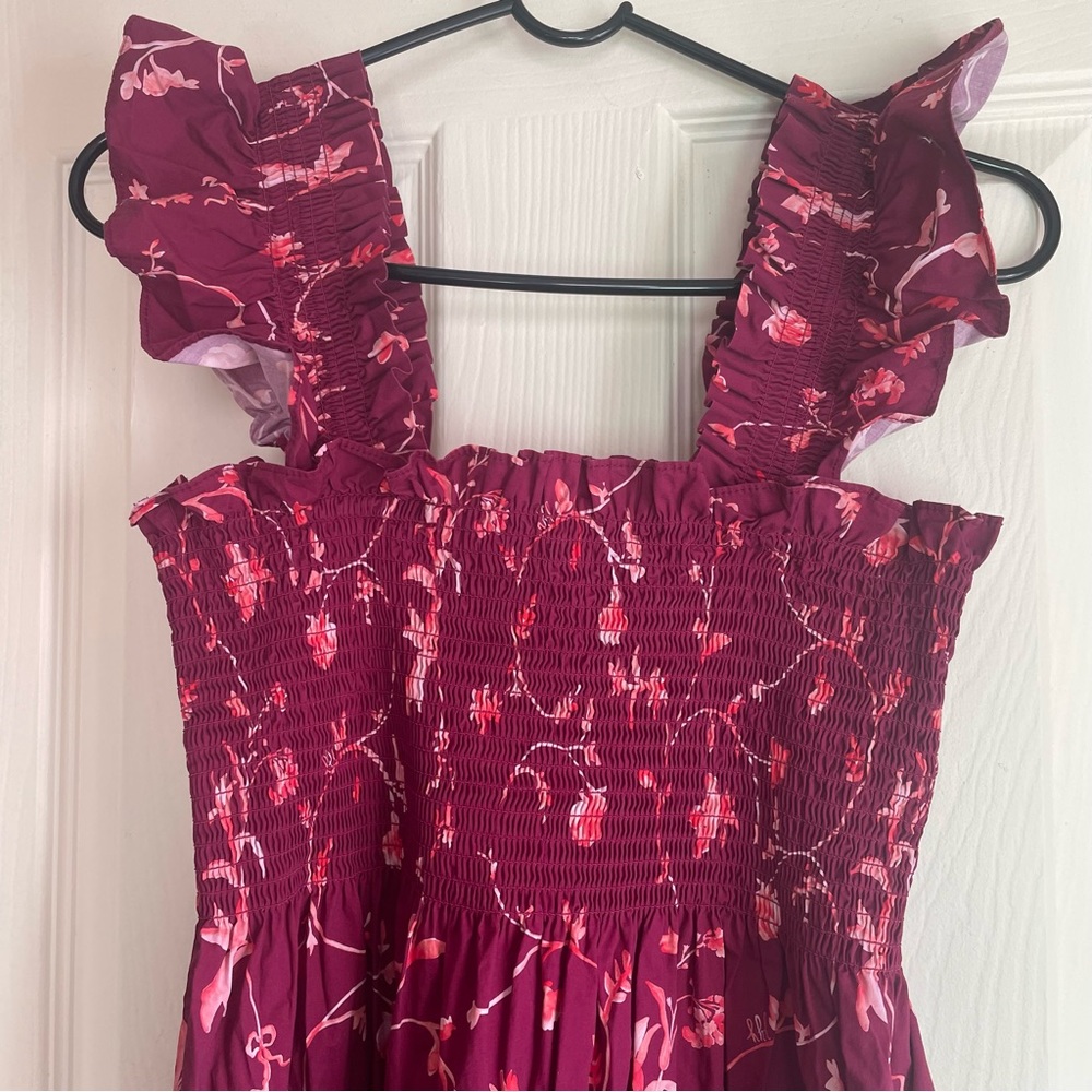 HILL HOUSE HOME ELLIE BURGUNDY BOTANICAL DRESS